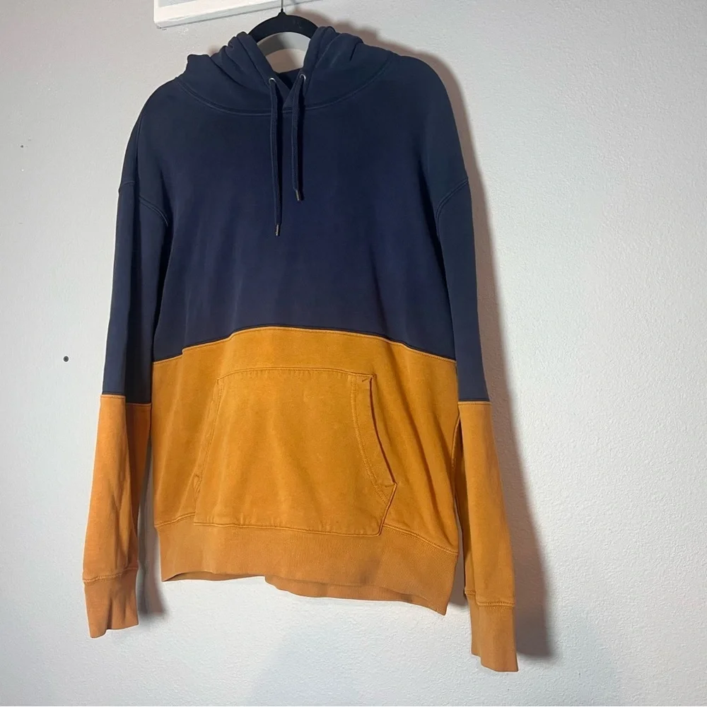 J. Crew Colorblock French Terry Hoodie Sweatshirt Size Large Garment Dyed Navy